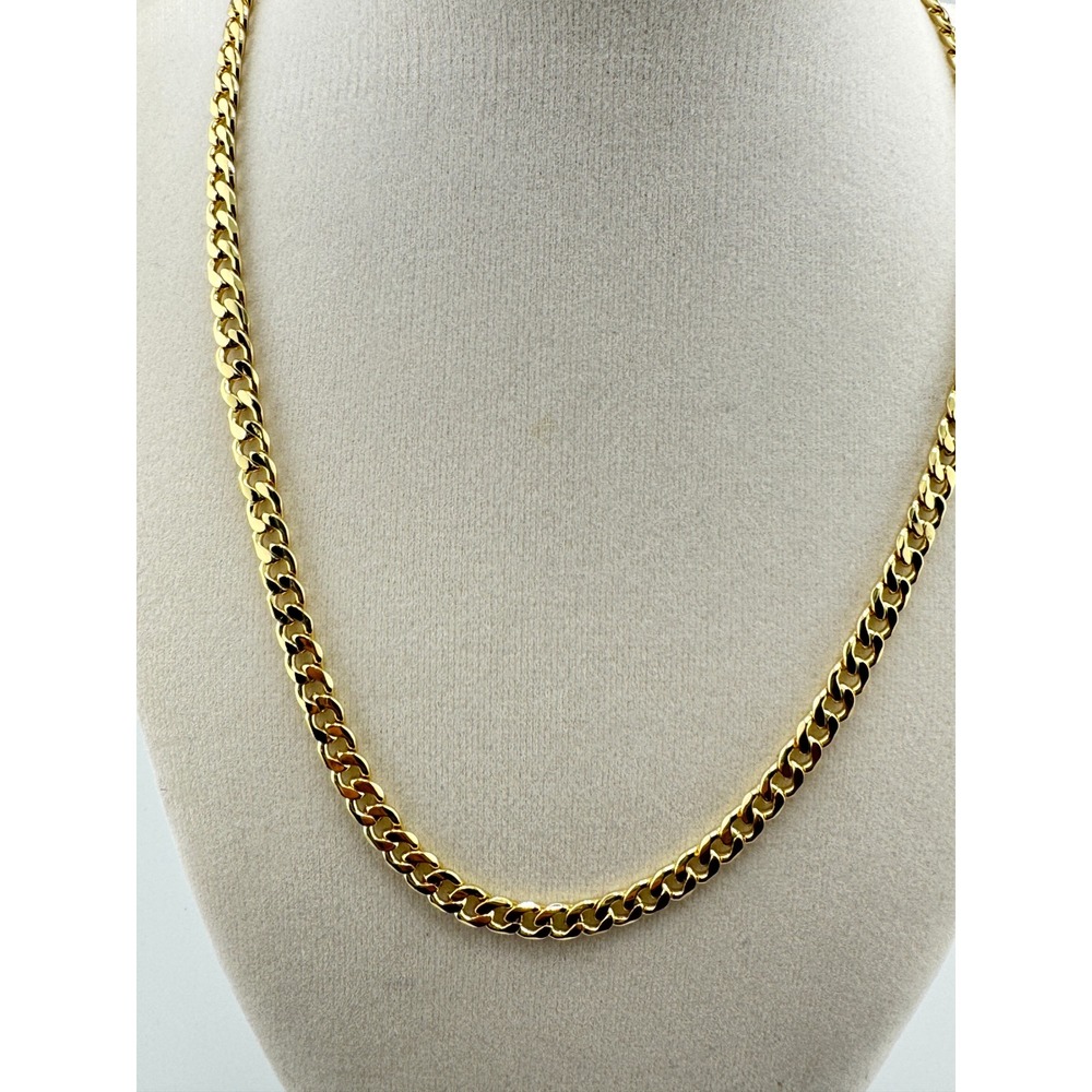 14K Yellow Gold Curb Chain Necklace Flat Link Lobster Clasp Unisex 5mm - Picture 2 of 3